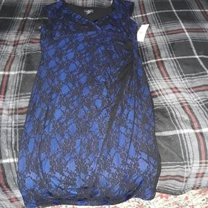 Dark blue with black lace dress.